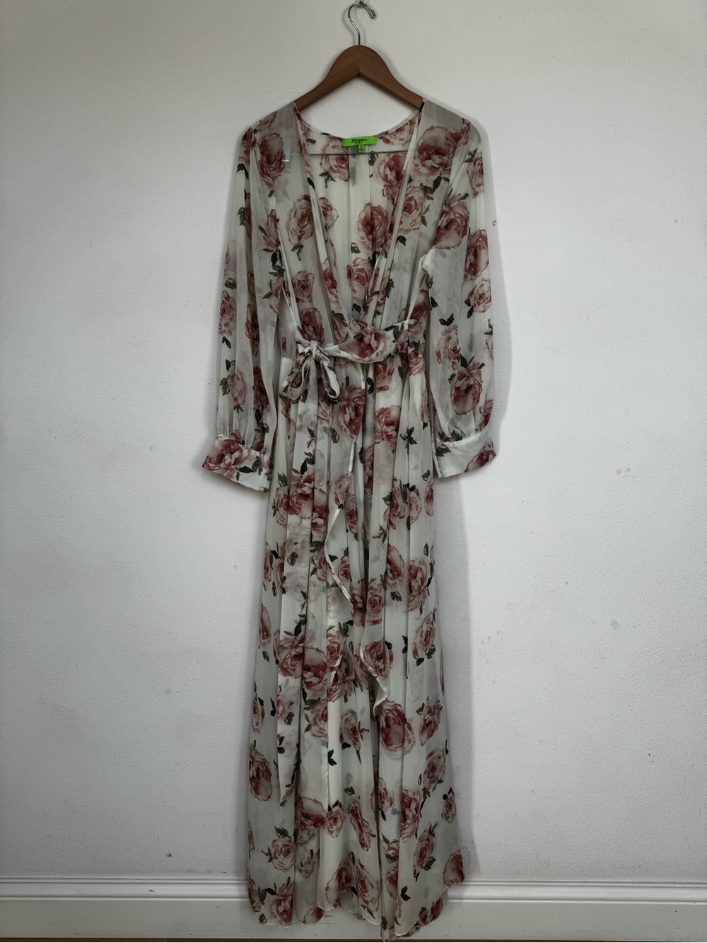 Floral Sheer Faux Wrap Maxi Dress - Rose Print